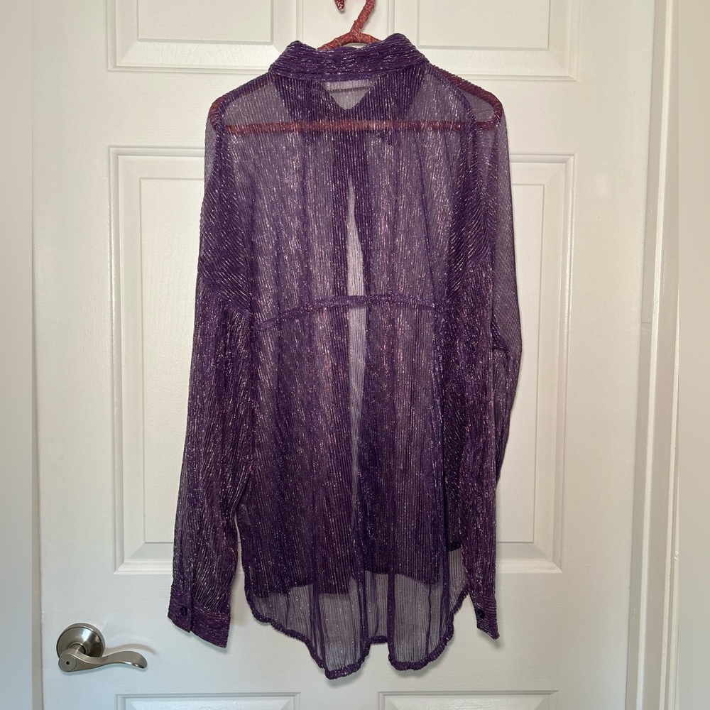 12th Tribe Victoria Purple Sheer Button Up Top – Medium - Picture 2 of 4